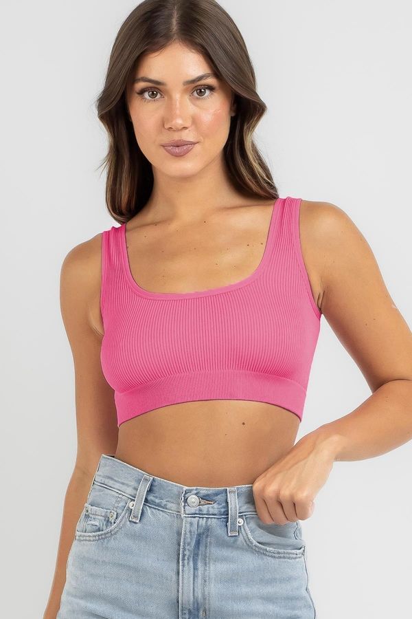 Madmext Madmext Pink Strappy Basic Crop Top Blouse
