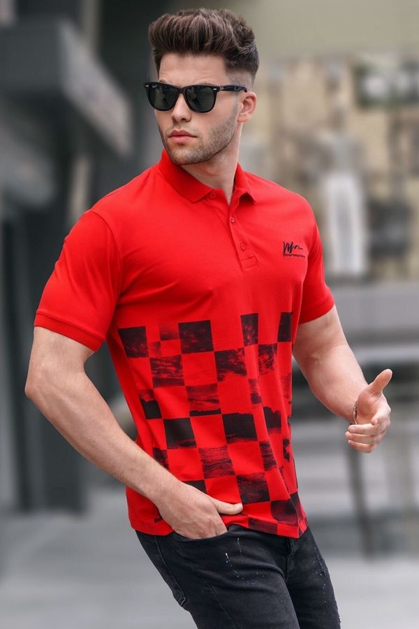 Madmext Madmext Red Patterned Men's Polo Neck T-Shirt 5871