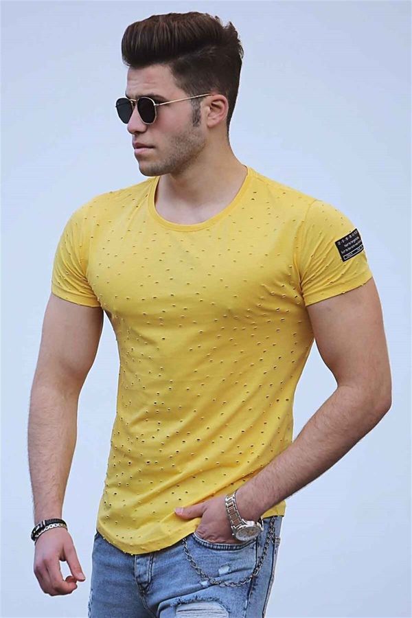 Madmext Madmext Ripped Detailed Yellow T-Shirt 2883