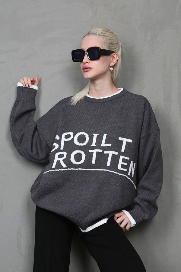 Madmext Madmext Smoky Written Oversize Crew Neck Women's Sweater