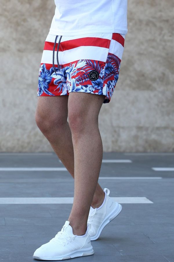 Madmext Madmext Striped Patterned Red Beach Shorts 2953