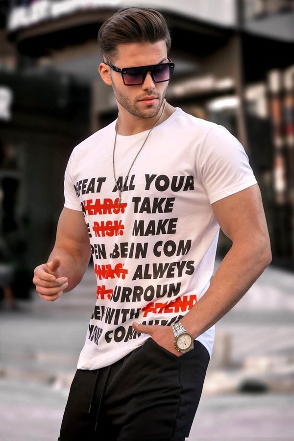 Madmext Madmext Text Detailed White T-Shirt 3096