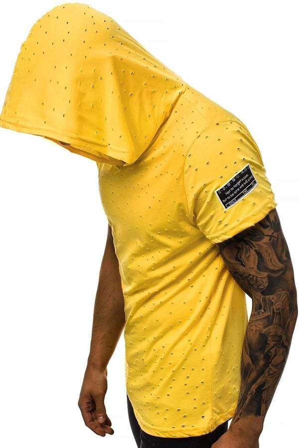 Madmext Madmext Torn Detailed Yellow Hooded T-Shirt 3069