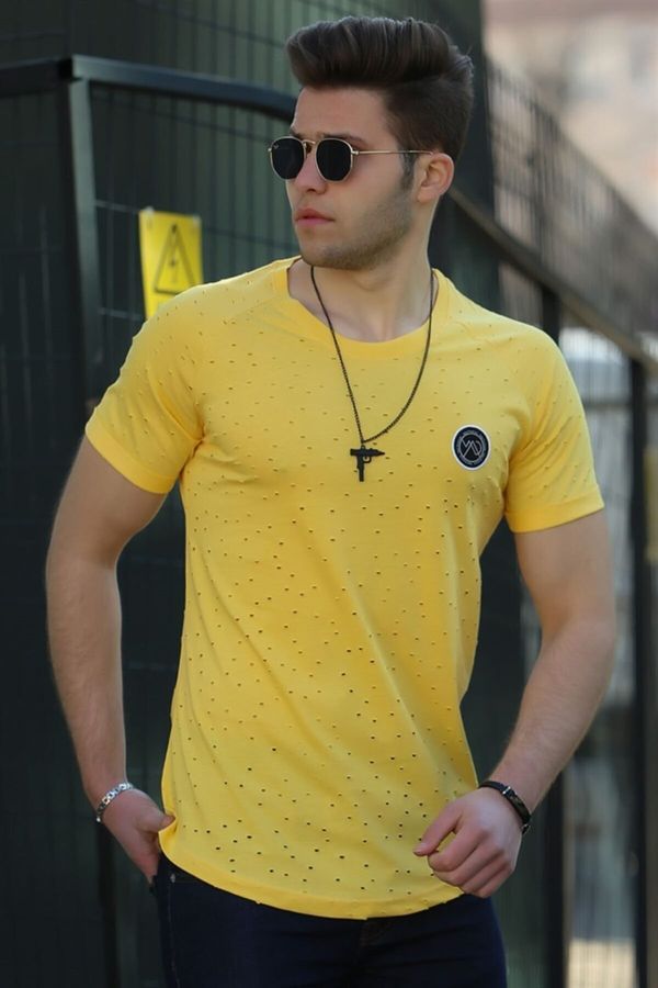 Madmext Madmext Torn Detailed Yellow T-Shirt T4002
