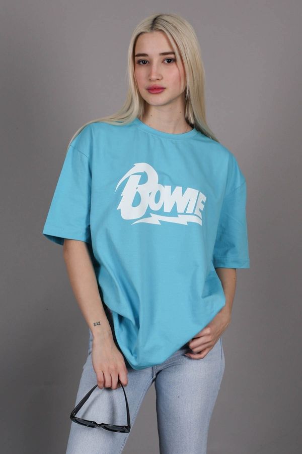 Madmext Madmext Turquoise Printed Oversized Fit T-Shirt