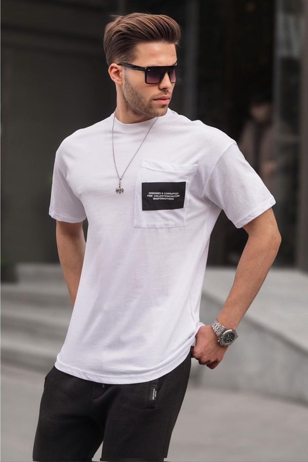Madmext Madmext White Crew Neck Pocket Detailed T-Shirt 6091