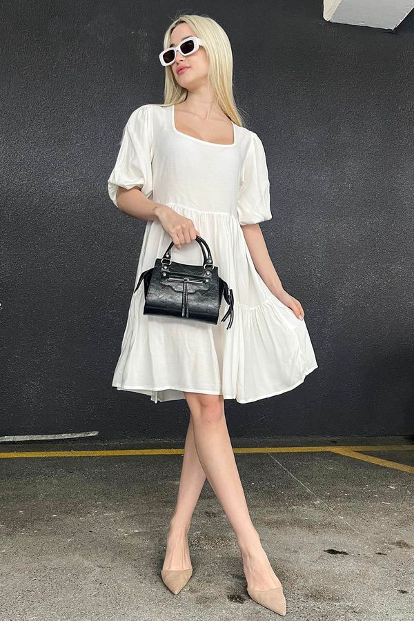 Madmext Madmext White Decollete Basic Short Dress
