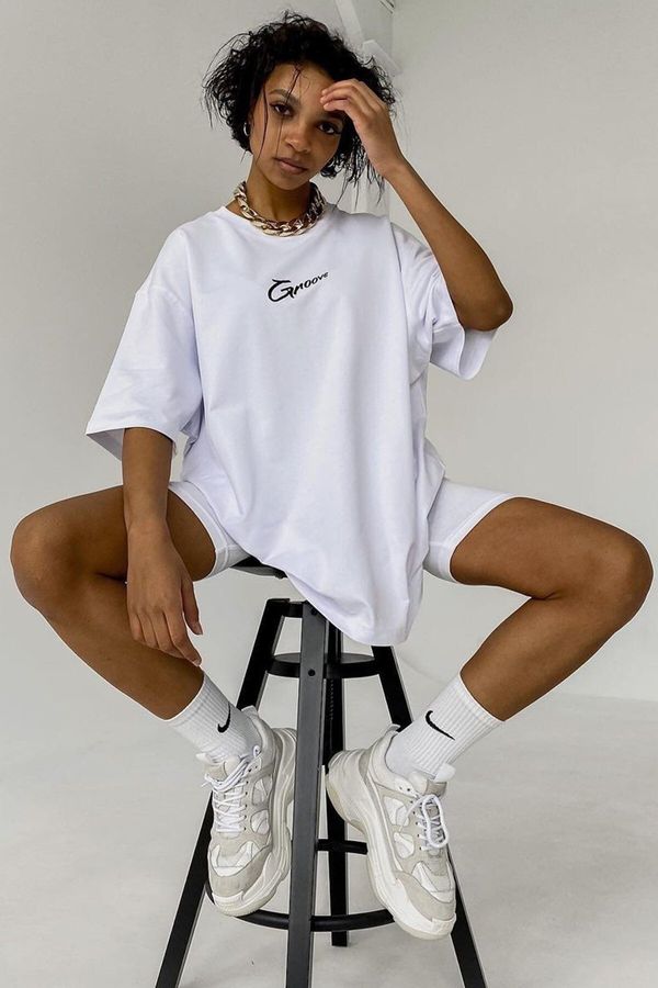 Madmext Madmext White Oversized Printed T-Shirt