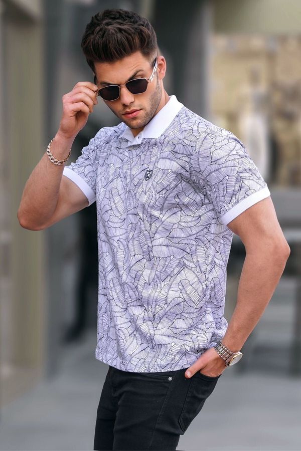 Madmext Madmext White Patterned Polo Neck T-Shirt 5876
