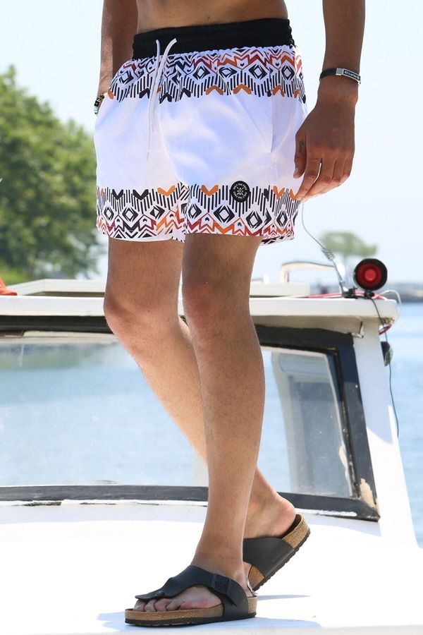 Madmext Madmext White Patterned Swim Shorts with Pocket 5788