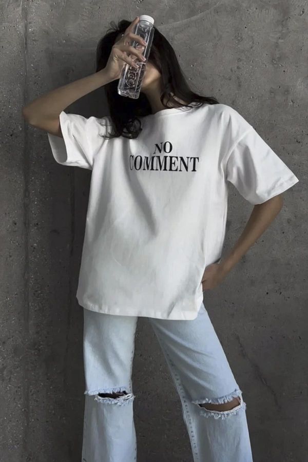 Madmext Madmext White Printed Crew Neck Women's T-Shirt