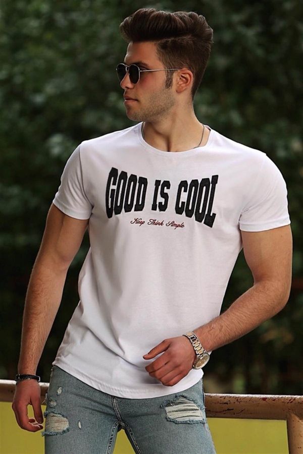 Madmext Madmext White Printed Men's T-Shirt 4462
