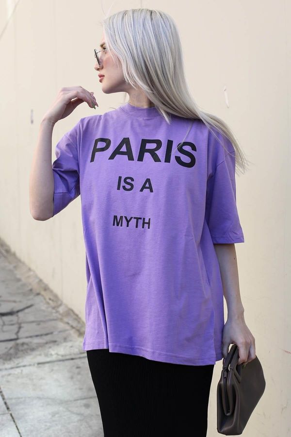 Madmext Madmext Women's Lilac Paris Printed T-Shirt