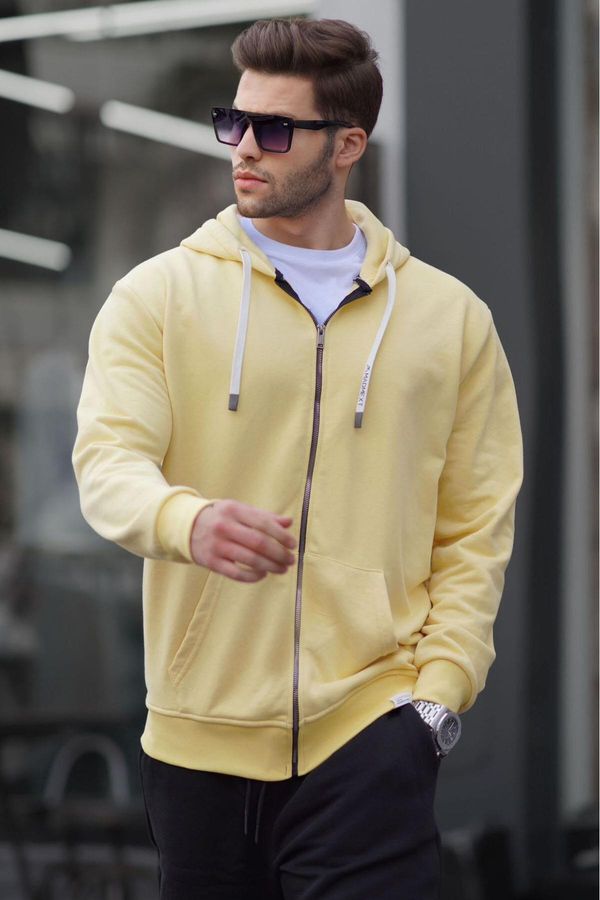 Madmext Madmext Yellow Zipper Hooded Sweatshirt 6161