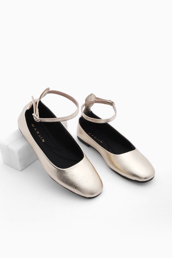 Marjin Marjin Women's Ankle Banded Ballet Flats Vesta Gold
