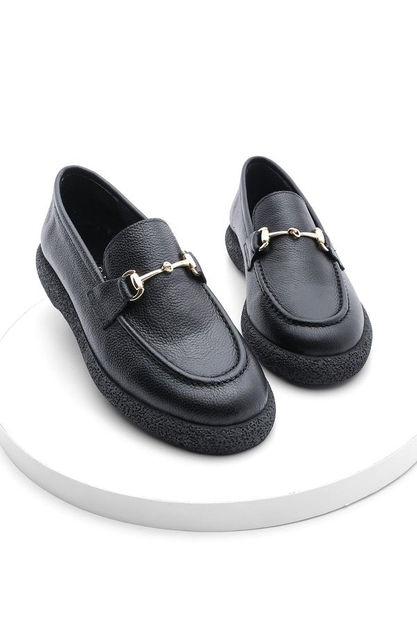 Marjin Marjin Women's Buckle Genuine Leather Loafers Casual Shoes Runet Black