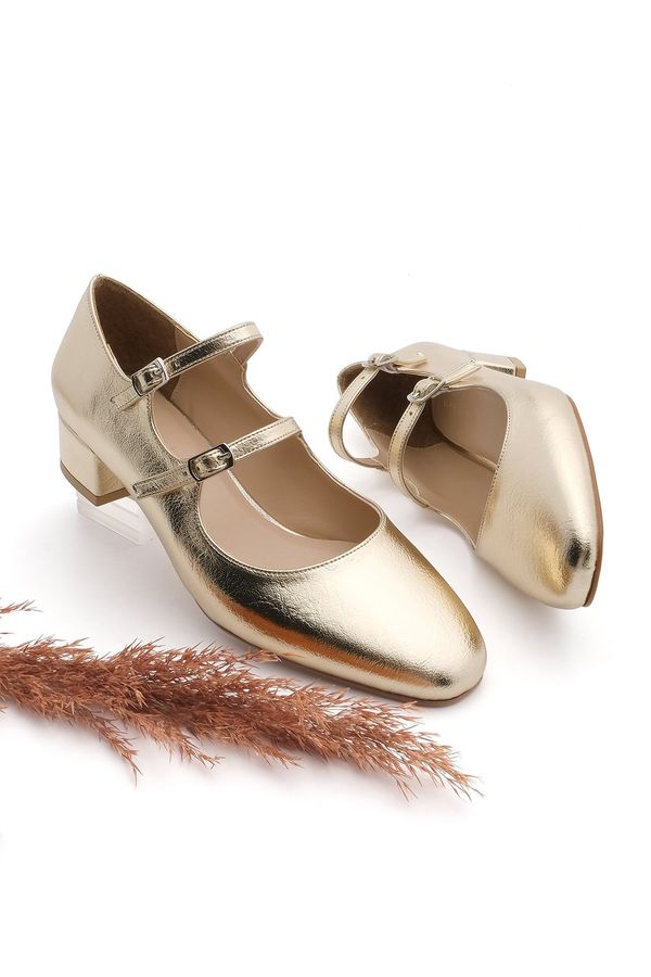 Marjin Marjin Women's Double Strap Classic Heel Shoes Alsef Gold
