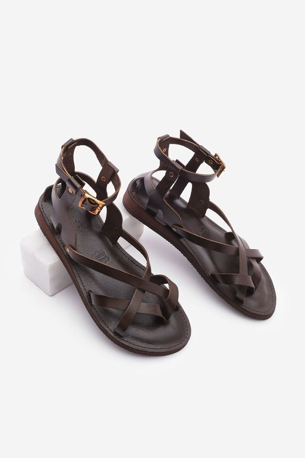 Marjin Marjin Women's Eva Sole Cross-Toe Cross Strap Detailed Daily Sandals Meska Brown