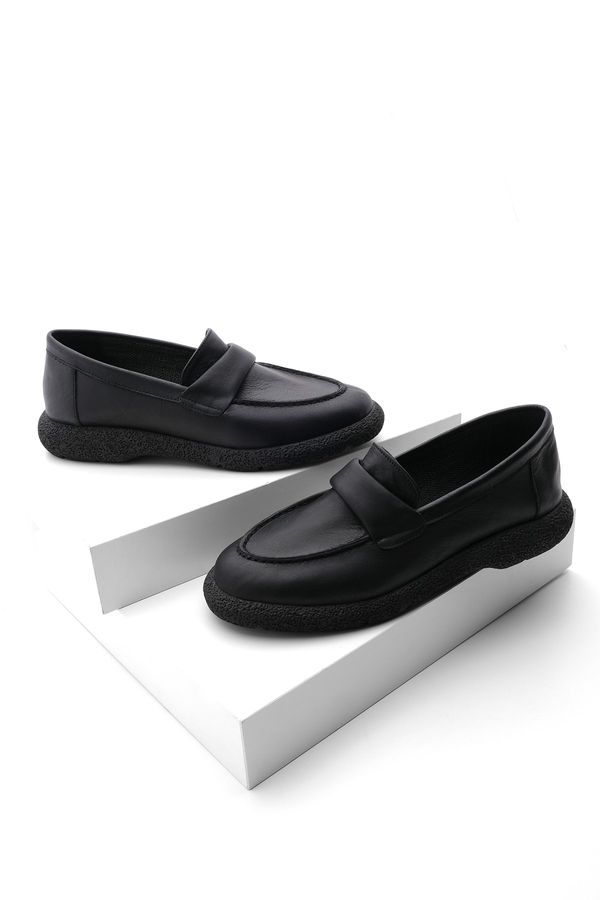 Marjin Marjin Women's Genuine Leather Loafers Casual Shoes Rutel Black