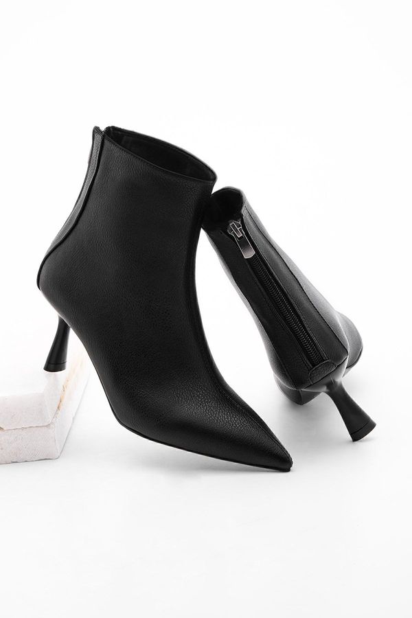 Marjin Marjin Women's Heeled Boots & Booties Pointed Toe Goblet Heels Zippered Back Tisa Black.