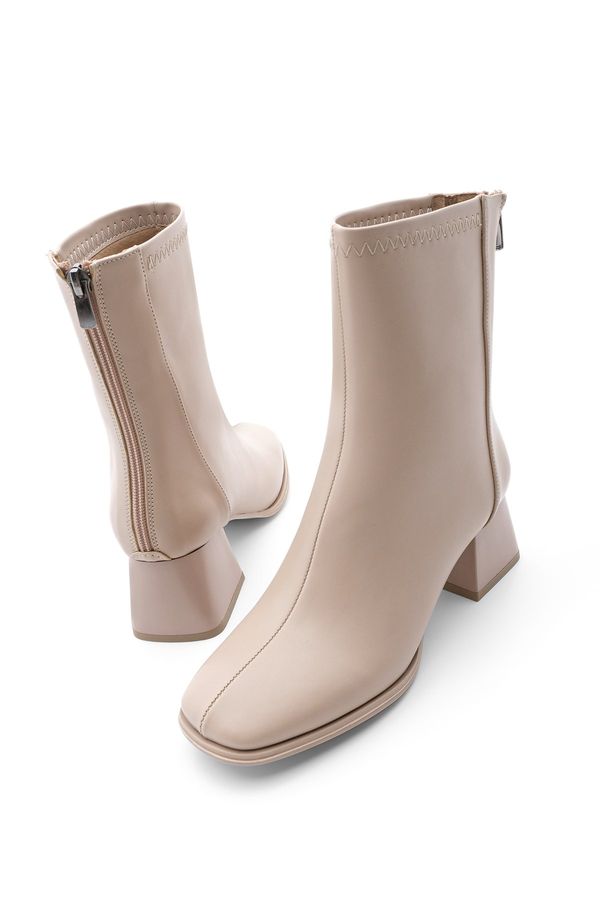 Marjin Marjin Women's Heeled Boots Flat Toe Zippered At The Back Naïs Beige.