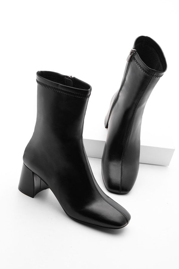 Marjin Marjin Women's Heeled Boots with Flat Toe Zipper Nonas black