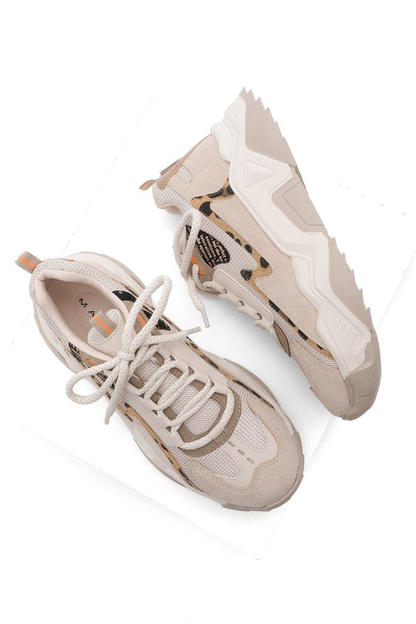 Marjin Marjin Women's High-Sole Sneakers Lace-Up Leopard Detail Sneakers Desya beige.