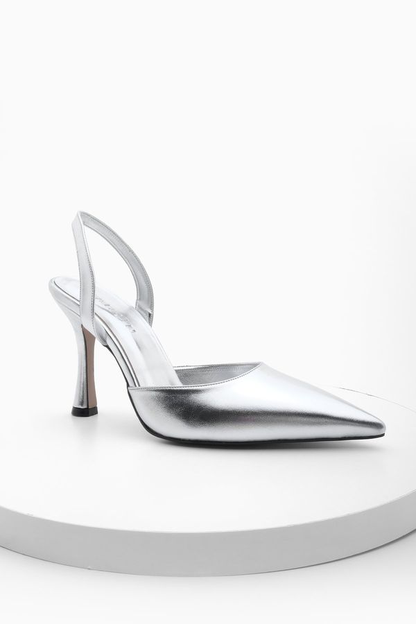 Marjin Marjin Women's Pointed Toe Open Back Evening Dress Classic Heeled Shoes Nisay Silver