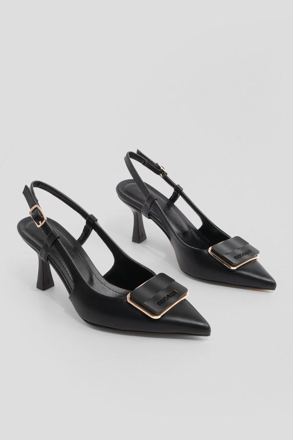 Marjin Marjin Women's Pointed Toe Scarf Thin Heel Buckle Classic Heel Shoes Arsim Black