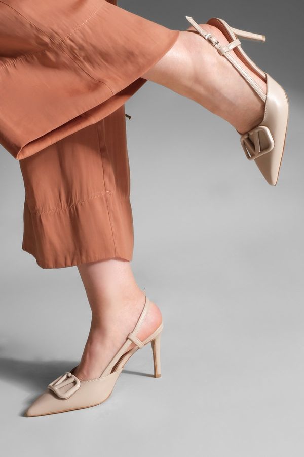 Marjin Marjin Women's Stiletto Pointed Toe Heeled Shoes Pidar Beige