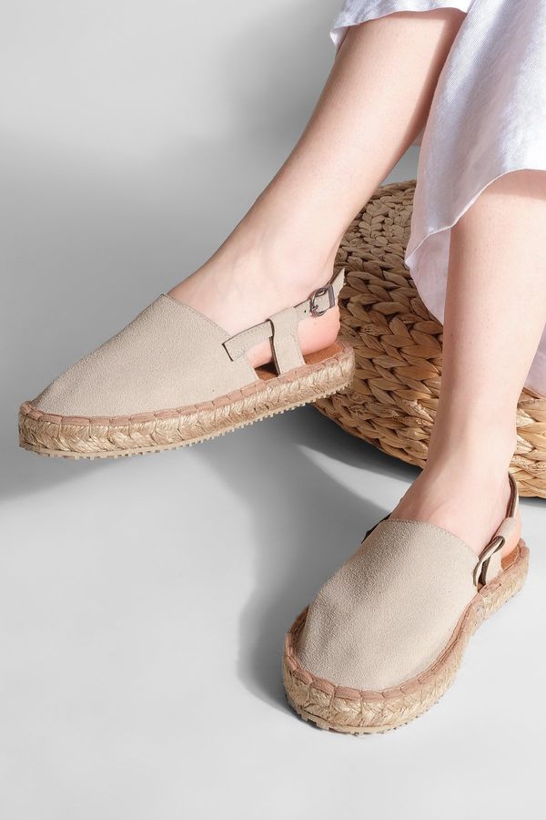 Marjin Marjin Women's Straw Detailed Closed Espadrilles Sandals Daily Nineteen Beige Sandals.