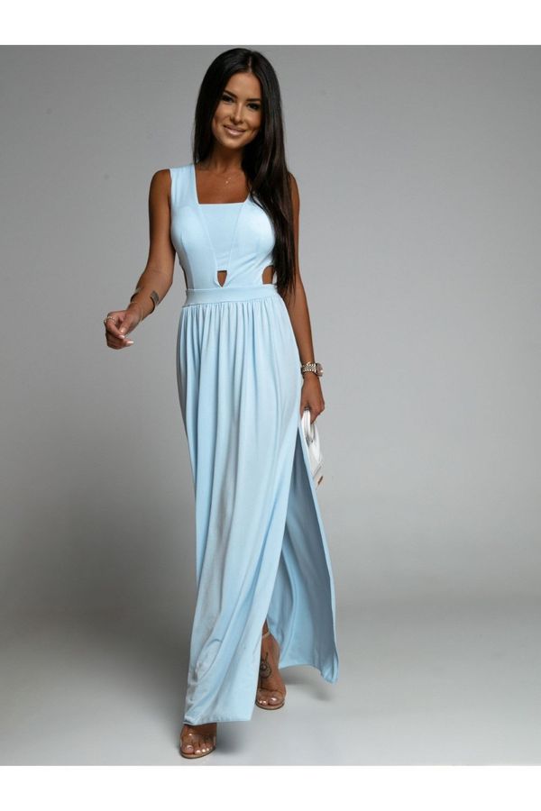FASARDI Maxi blue dress with cut-outs