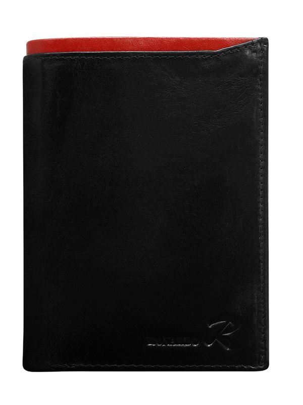 Fashionhunters Men's black leather wallet with red module