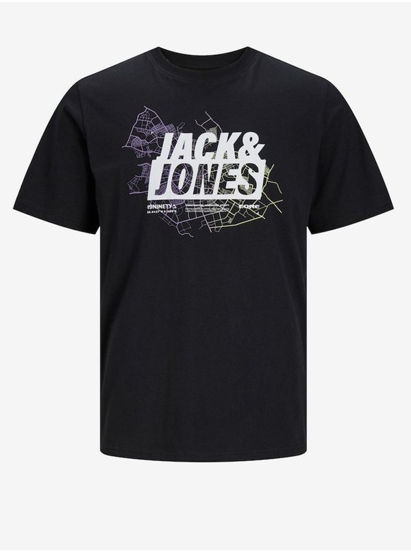 Jack & Jones Men's Black T-Shirt Jack & Jones Map - Men's