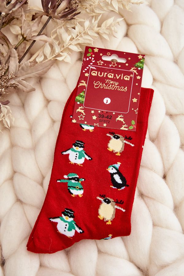 Kesi Men's Christmas Cotton Socks with Red Penguins