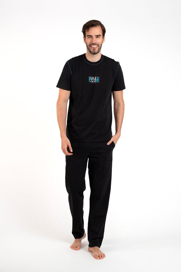 Italian Fashion Men's Club Pajamas, Short Sleeves, Long Legs - Black