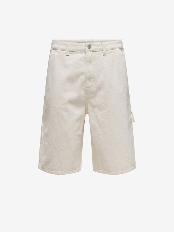 Only Men's Cream Denim Shorts with Pockets ONLY & SONS Edge