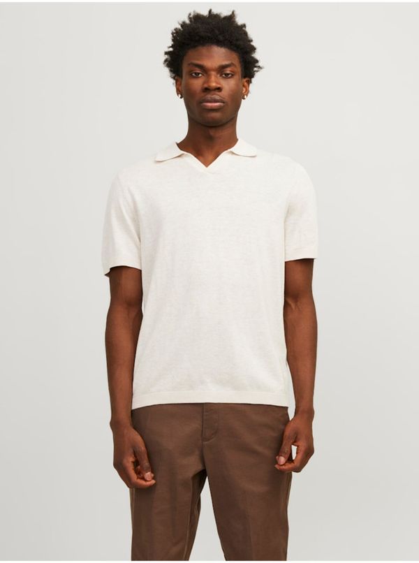 Jack & Jones Men's Cream Linen Polo T-Shirt Jack & Jones - Men's