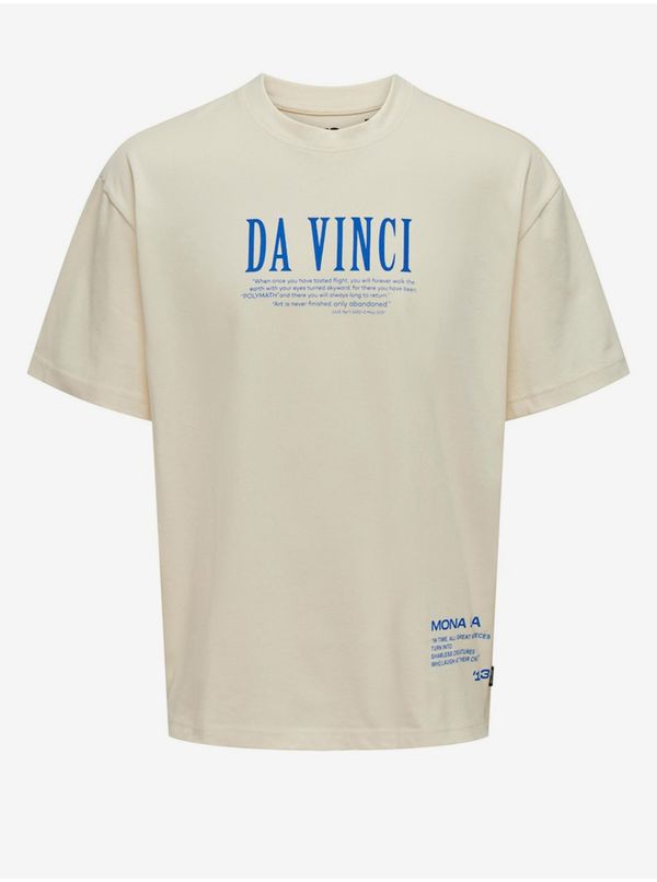 Only Men's Cream Oversize T-Shirt ONLY & SONS Vinci - Men's