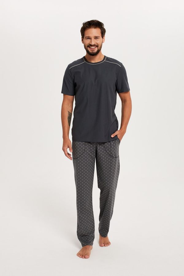 Italian Fashion Men's pyjamas Abel, short sleeves, long legs - graphite/print