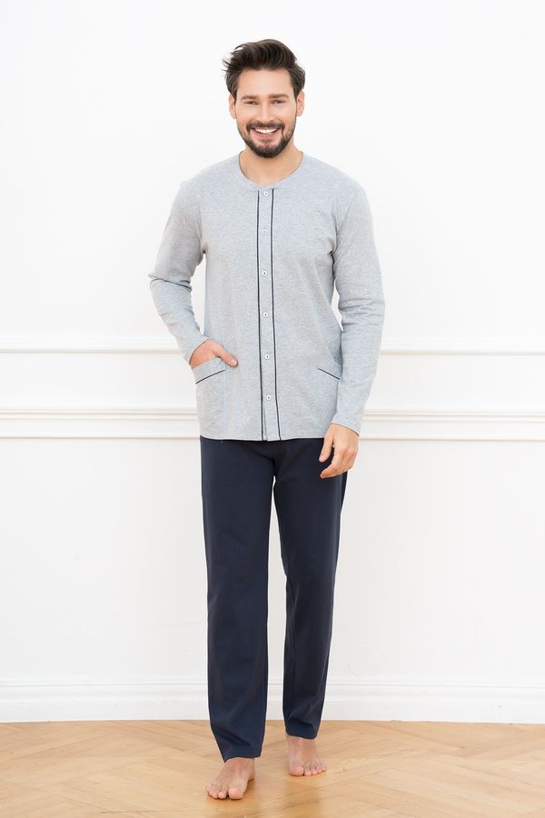 Italian Fashion Men's pyjamas Alcest, long sleeves, long trousers - melange/navy blue
