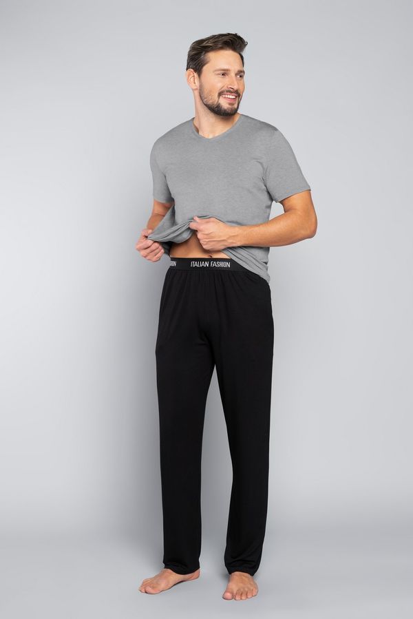 Italian Fashion Men's pyjamas Dallas, short sleeves, long pants - melange/black