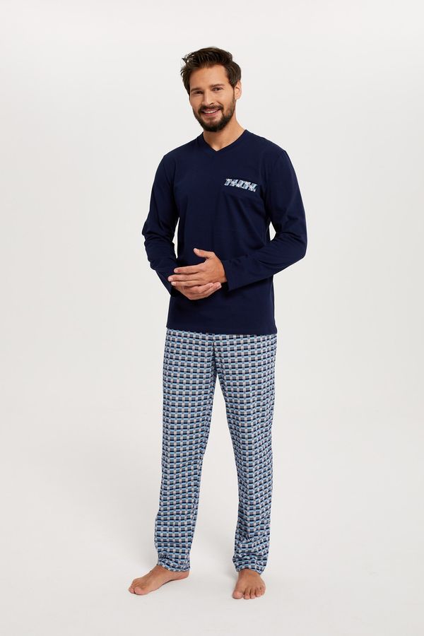 Italian Fashion Men's pyjamas Jaromir, long sleeves, long pants - navy blue/print