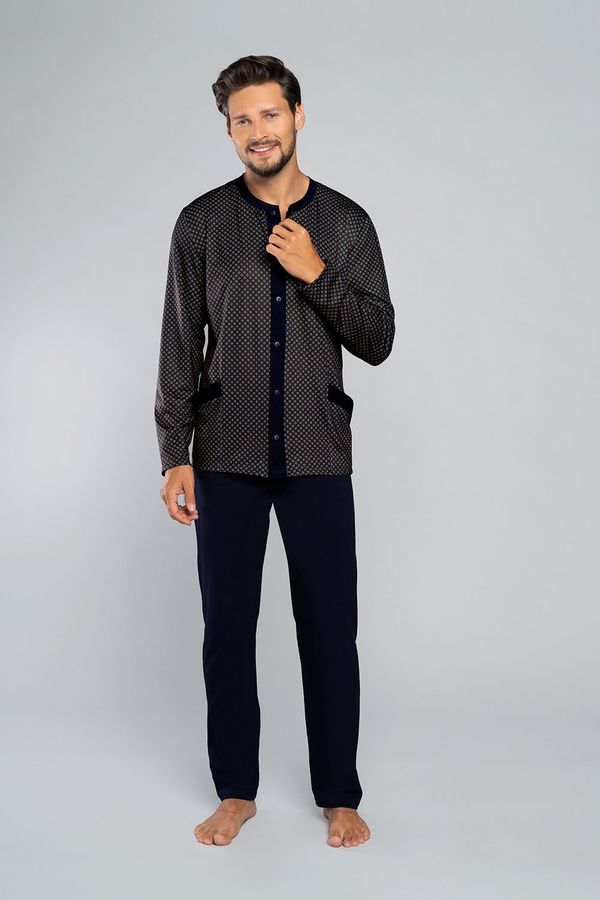 Italian Fashion Men's pyjamas Joachim long sleeves, long trousers - rosette print/navy blue