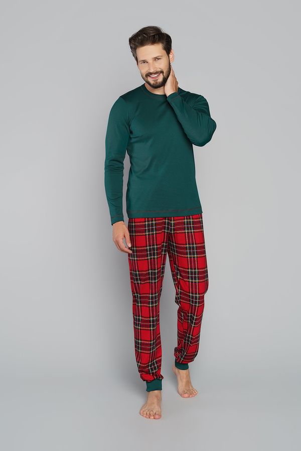 Italian Fashion Men's pyjamas Narwik, long sleeves, long legs - green/print