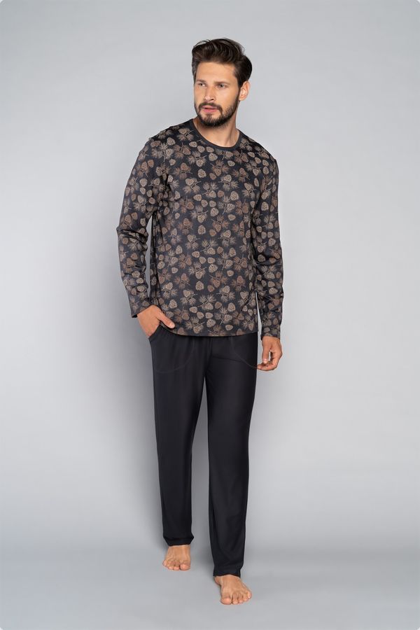 Italian Fashion Men's pyjamas Pinus, long sleeves, long legs - print/graphite