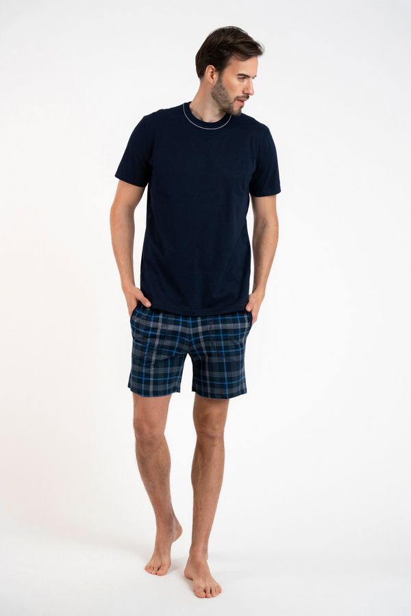 Italian Fashion Men's pyjamas Ruben, short sleeves, shorts - navy blue/print