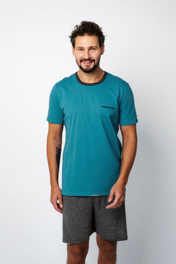 Italian Fashion Men's pyjamas Stefano, short sleeves, shorts - blue-green/dark melange