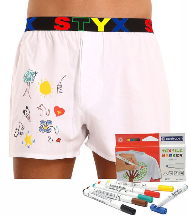 STYX Men's shorts Styx sports rubber white + markers for textiles
