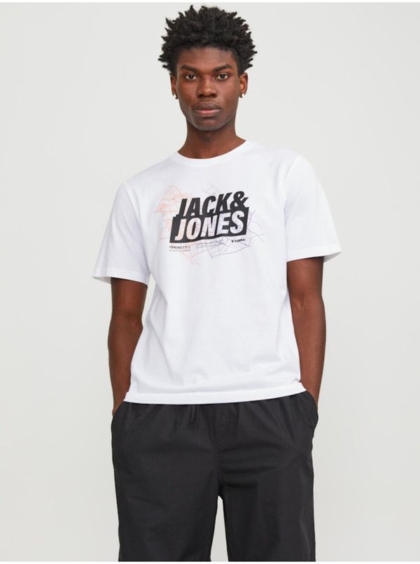 Jack & Jones Men's White T-Shirt Jack & Jones Map - Men's